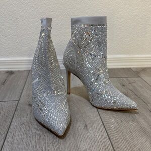 Thalia Sodi Silver Embellished Heeled Boots